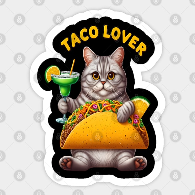 Feline Fiesta With Taco and Drink Sticker by coollooks